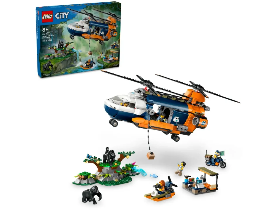 Lego City 60437 Jungleonderzoekers: helikopter bij de basis