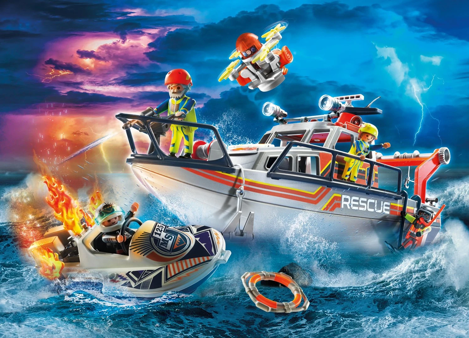 Playmobil City Action 70140 Redding op zee: brandbestrijdingsmissie met reddingscruiser